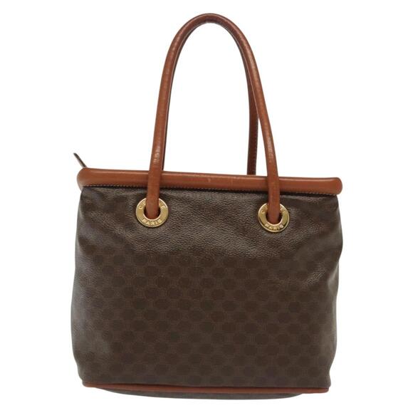 CELINE Macadam Canvas Hand Bag Pvc Leather Brown Gold - Picture 3 of 13